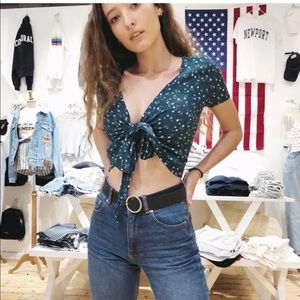 Brandy Melville Green Rae floral wrap top